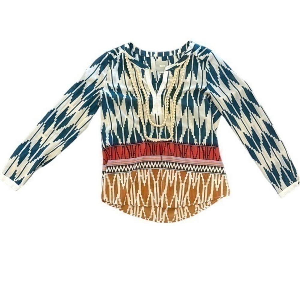 Anthropologie Maeve Long Sleeve Mix Media Crochet Bohemian Blouse Size 2